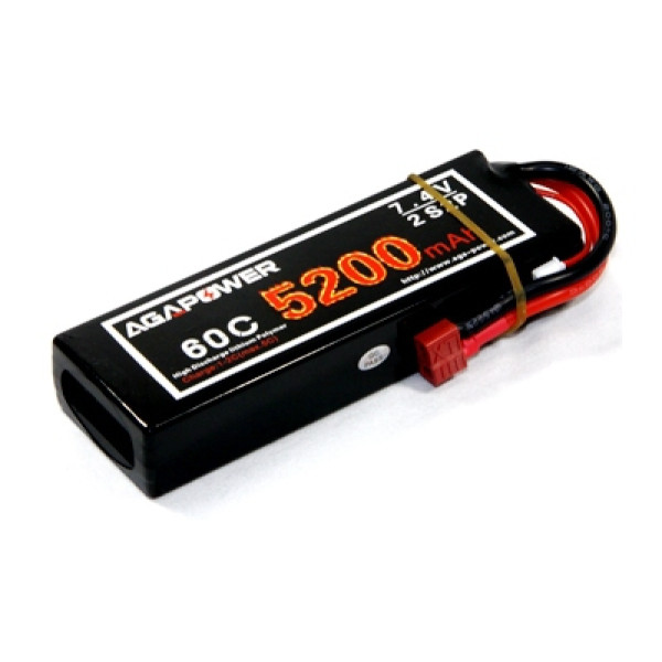Акумулятор AGA POWER Li-Po 5200mAh 7.4V 2S1P 60C Hardcase 25x47x138мм T-Plug